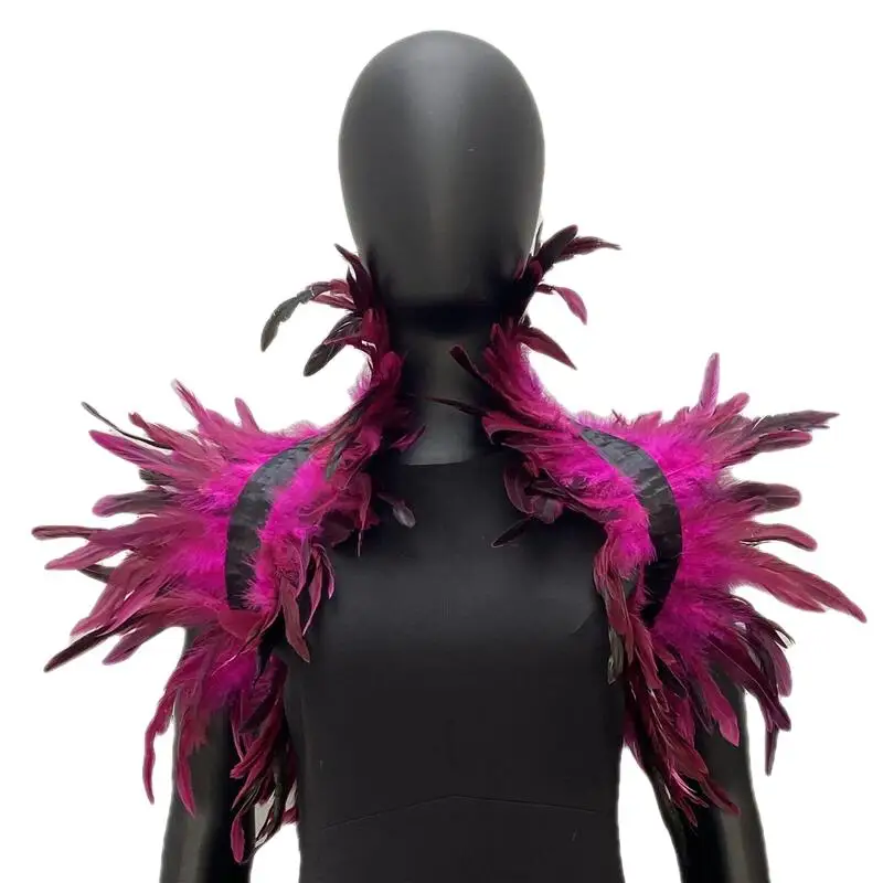 Luxury Natural Feather Shawl Shrug Fake Choker Collar Wrap Halloween Masquerade Party Shoulder Wings Cosplay Scarfs Costume