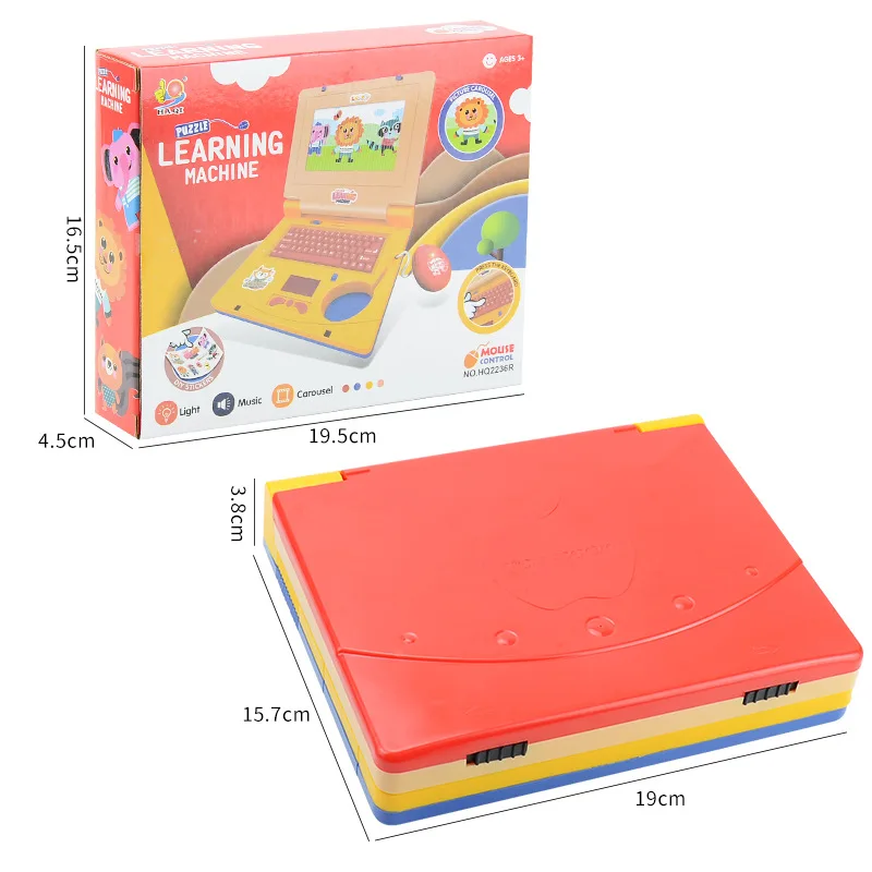 Modelo de ordenador portátil de simulación de dibujos animados, juguetes con música, ratón retráctil, teclado, cuaderno, juguetes educativos para edades tempranas