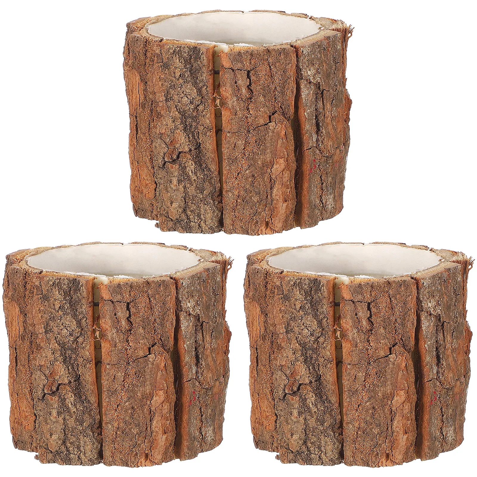 

3 Pcs Waterproof Flower Bucket Natural Wood Vase Rustic Tree Stump Planter Farmhouse Style Decorative Container Garden Home
