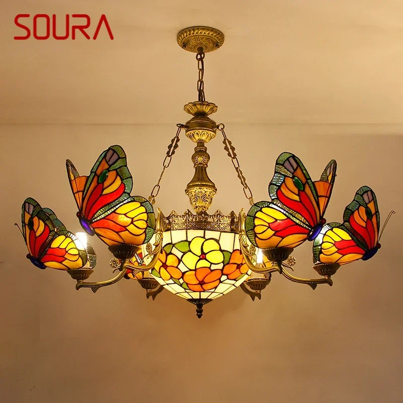 

SOURA Butterfly Chandelier Luxury Art Living Room Restaurant Bedroom Villa Hotel Cafe Bar KTV Club Color Glass Pendant Light