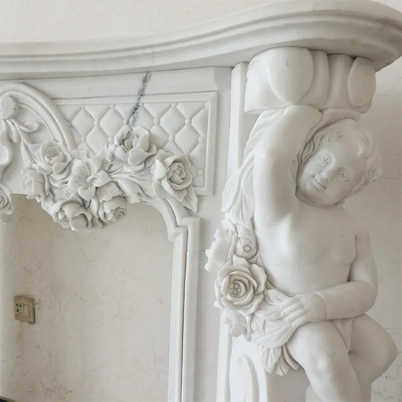 Customized Natural Marble Fireplace European and American TV Cabinet Indoor Stone Decoration Ornament French Stone Stone Carving