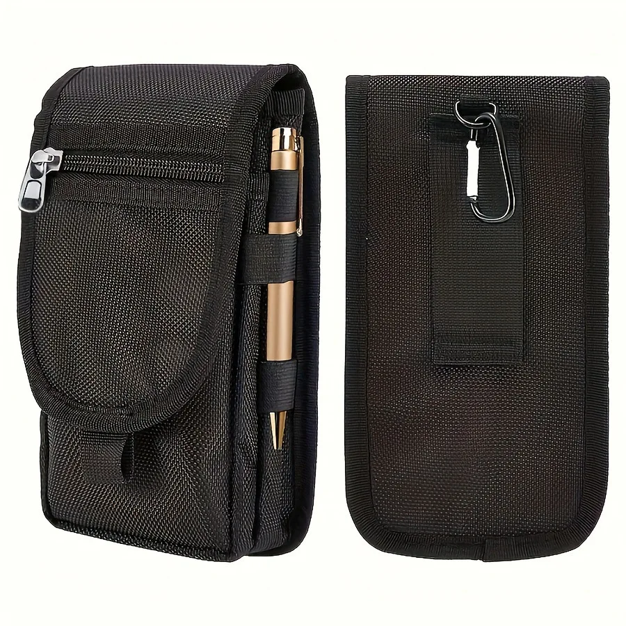 Multi functional Cell Phone Belt Pouch Nylon Outdoor Waist Bag Hook Carabiner Multi Pocket Scratch Resistant Portable Holster