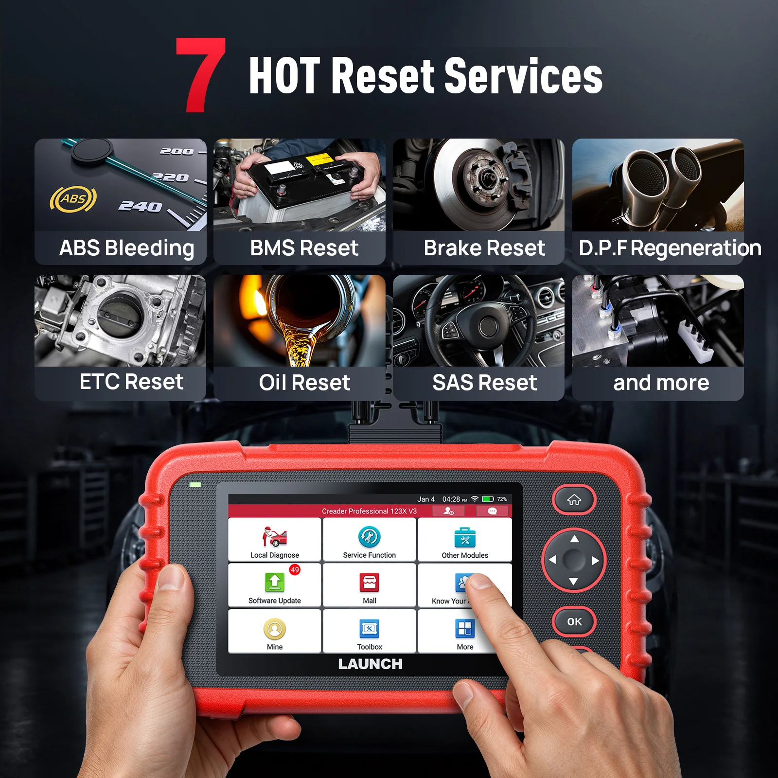 LAUNCH  OBD2 Scanner Diagnostic Tool, 4 System Car Code Reader with 7 Resets, ABS SRS Engine Transmission, 90+ Car Brands, Lifetime Free WiFi Update, AutoVIN, 2G+64G, Type-C, for DIY Mechanic