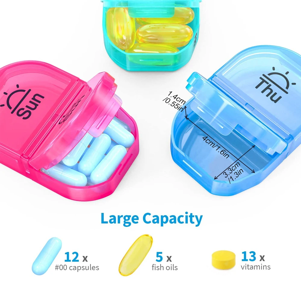 Weekly Pill Organizer 2 Times a Day Pill Box 7 Daily Easy Filling AM PM Pill Cases Pill Vitamin Fish Oil Supplements Medication