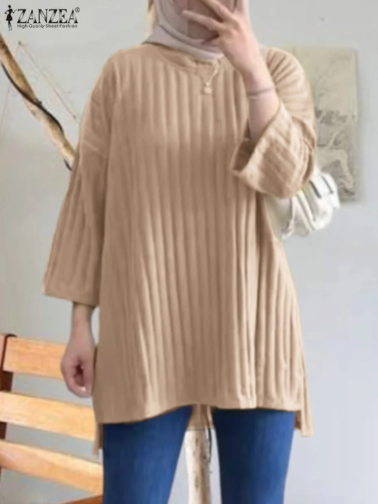 

Oversize Autumn O Neck 3/4 Sleeve Casual Loose Muslim Tops ZANZEA Women Blouse Female Abaya Hijab Shirt Solid Work Blusas Mujer