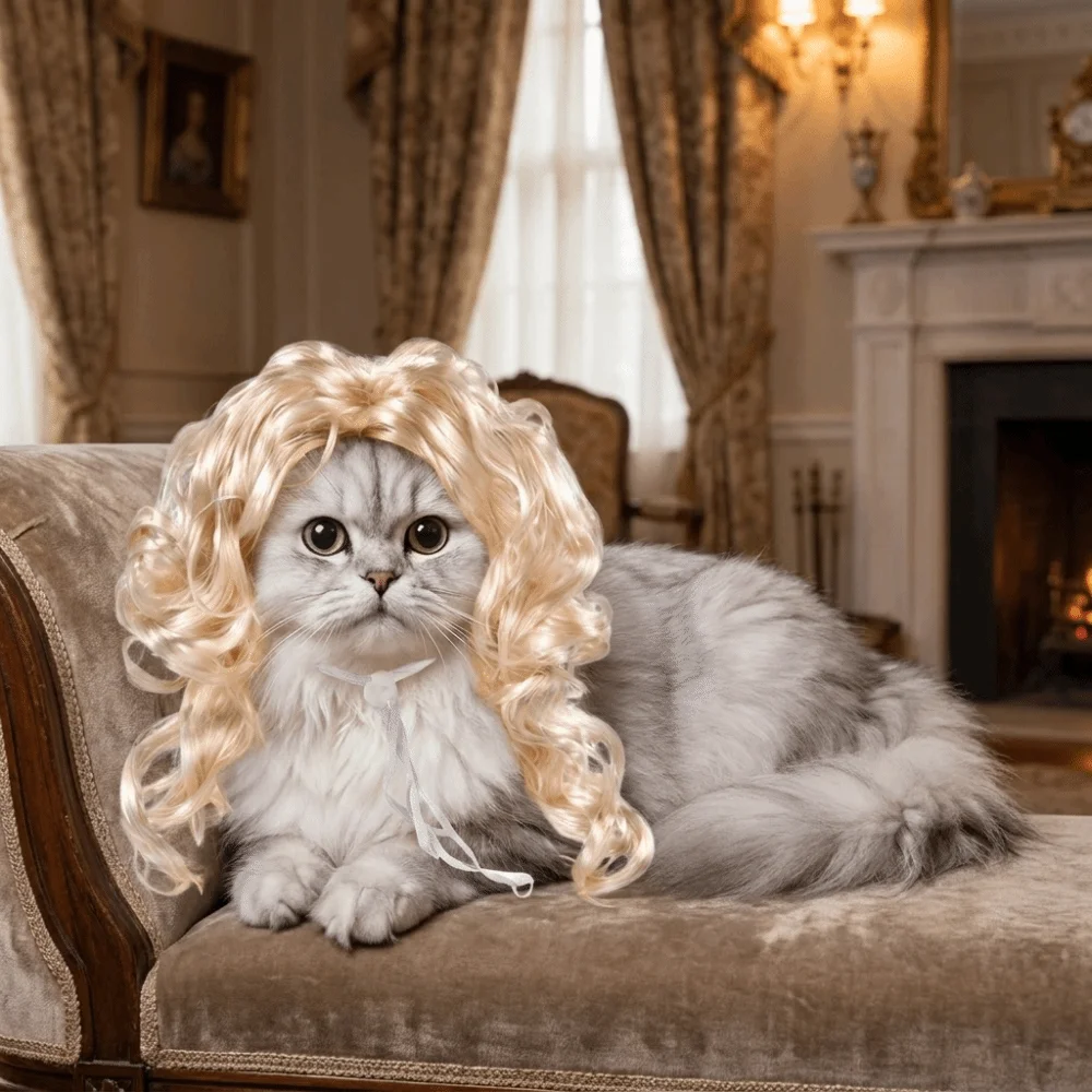 Spoof Wig Eye-catching Cat Big Wave Wig Novelty Adjustable Pet Cosplay Wig Funny Pet Wig Pet Shows