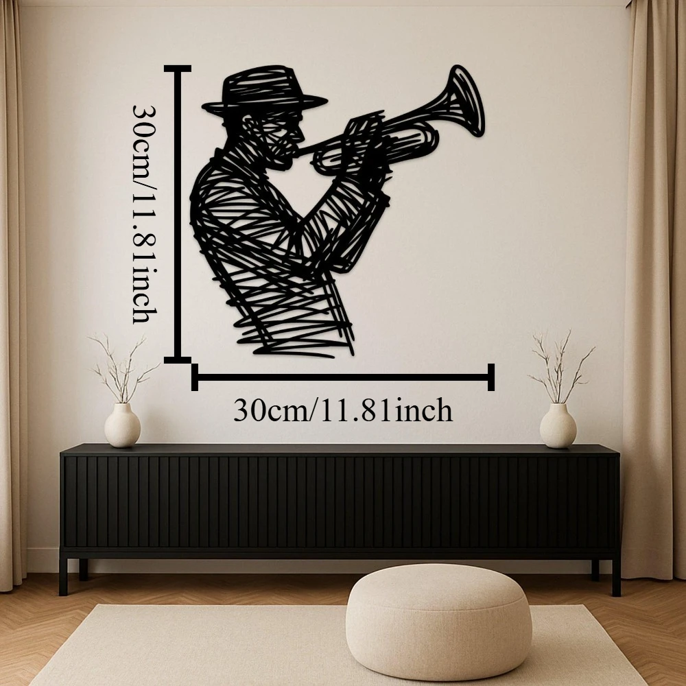 CIFBUY Jazz Trumpet Player Metal Wall Art,Abstract Musician Silhouette Tin Sign,Oversized Artsy Decor for Music Room & Bar