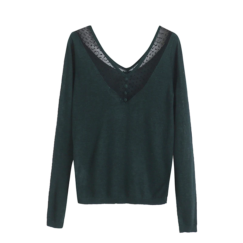 

Удобный вязаный свитер в корейском стиле с длинными рукавами, тонкая базовая рубашка с V-образным вырезом, женская свободная повседневная модная одежда на весенний сезон