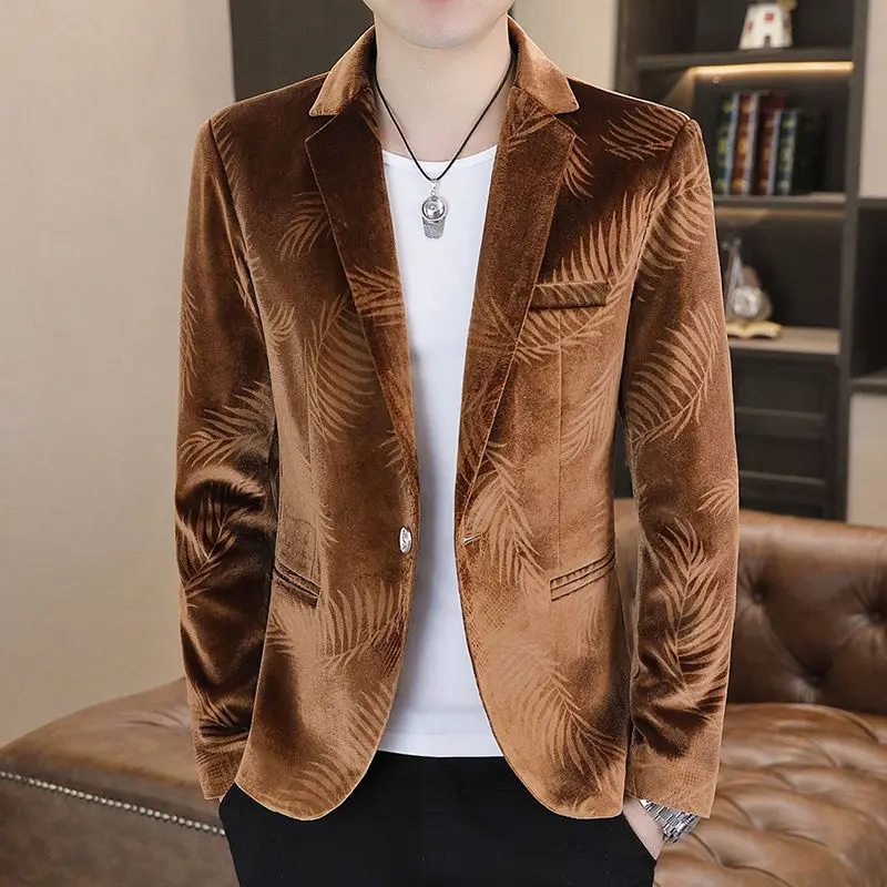 2-B6  Men\'s suits spring and autumn youth Korean style casual handsome new stylsonality gold velvet slim men\'s small suit jacket