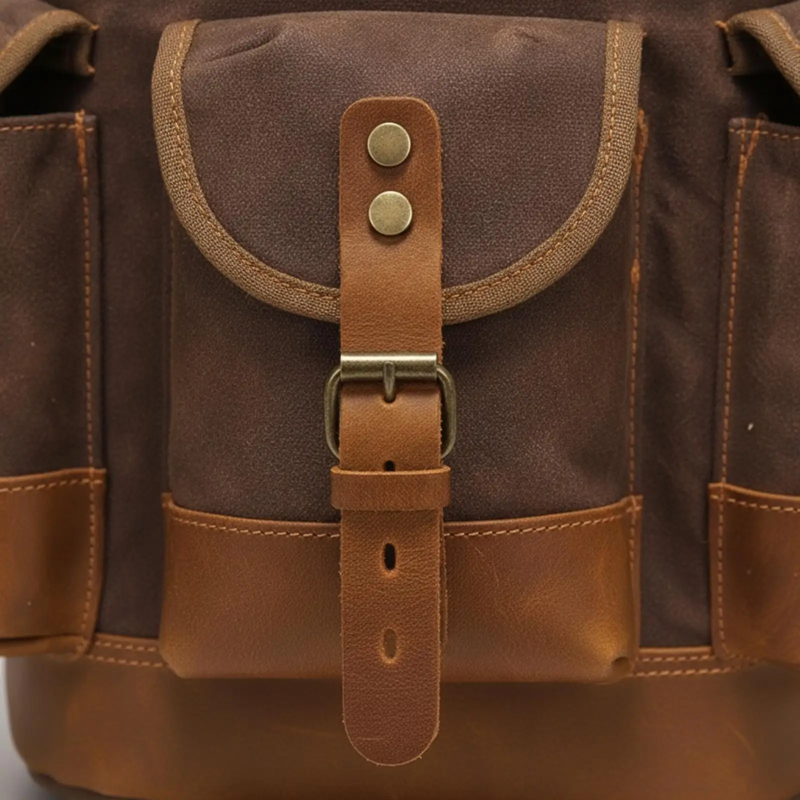 Waterproof Travel Backpack Waxed Canvas Leather Daypack for Hiking Commuting with Buckle Details Padded Straps Sturdy Top Handle