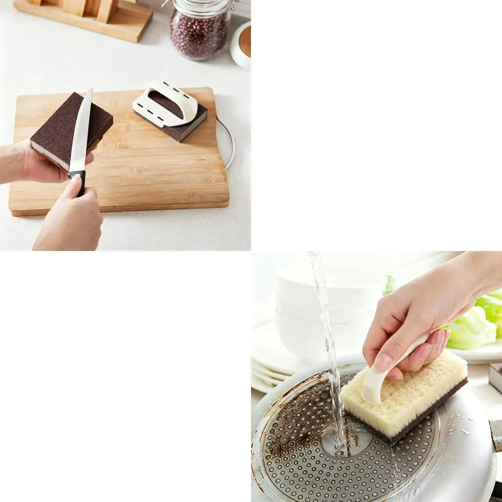 F19B Sandpaper Sponge For Pot Pan And Cookware Removable Handle Kitchen Scrubbber