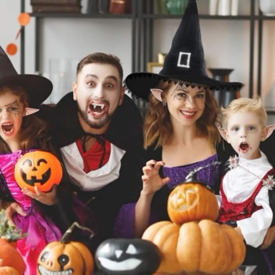 قبعة الساحرة للهالوين إكسسوارات أزياء نسائية سوداء مع هامش من الدانتيل لديكور حفلات Hocus Pocus موضوع مخيف Wearab