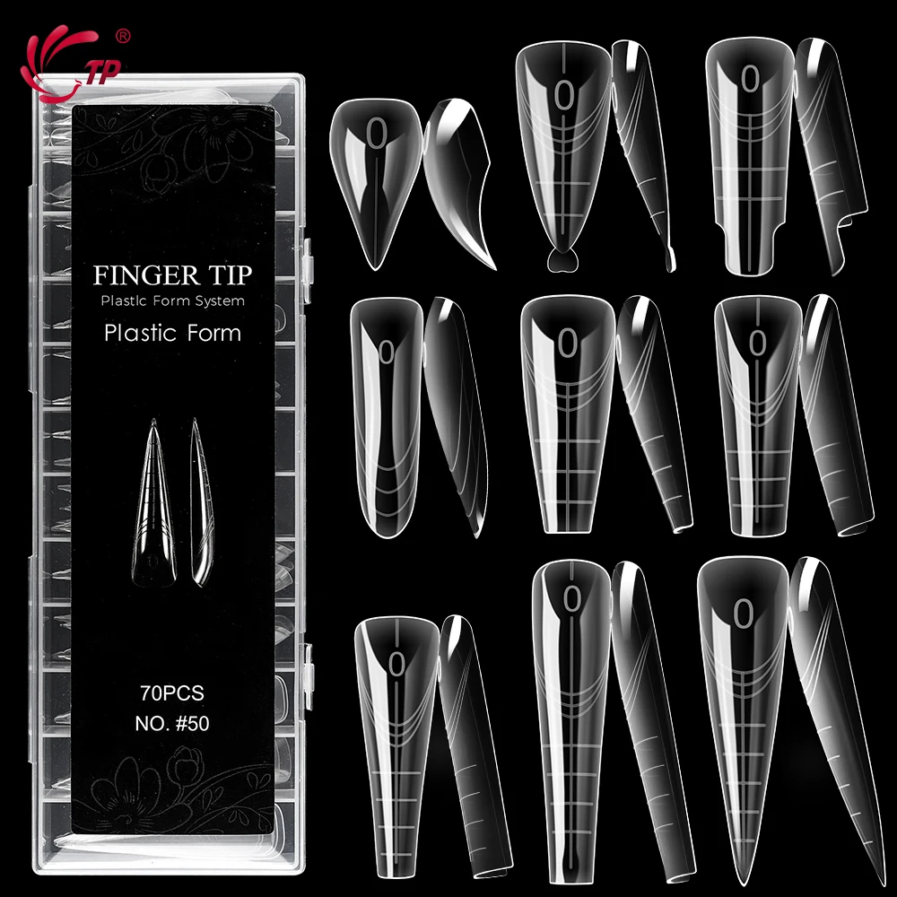TP New 70pcs/140pcs Clear Nail Dual Form Full Cover Nail Extension System Quick Building Gel Molds False Nail Tip Manicure Tools