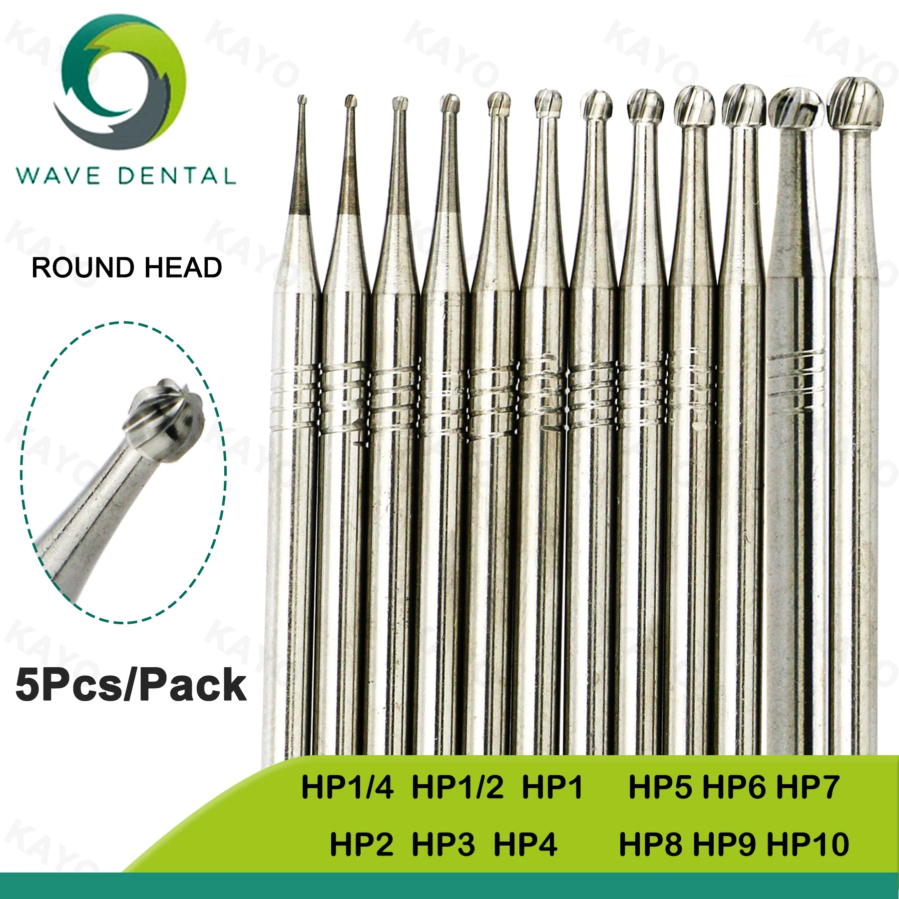 WAVE Dental Burs Round Ball Head Dental Strawberries Tungsten Carbide Drill Fit Straight Nose Cone Low Speed Handpiece HP 2.35mm