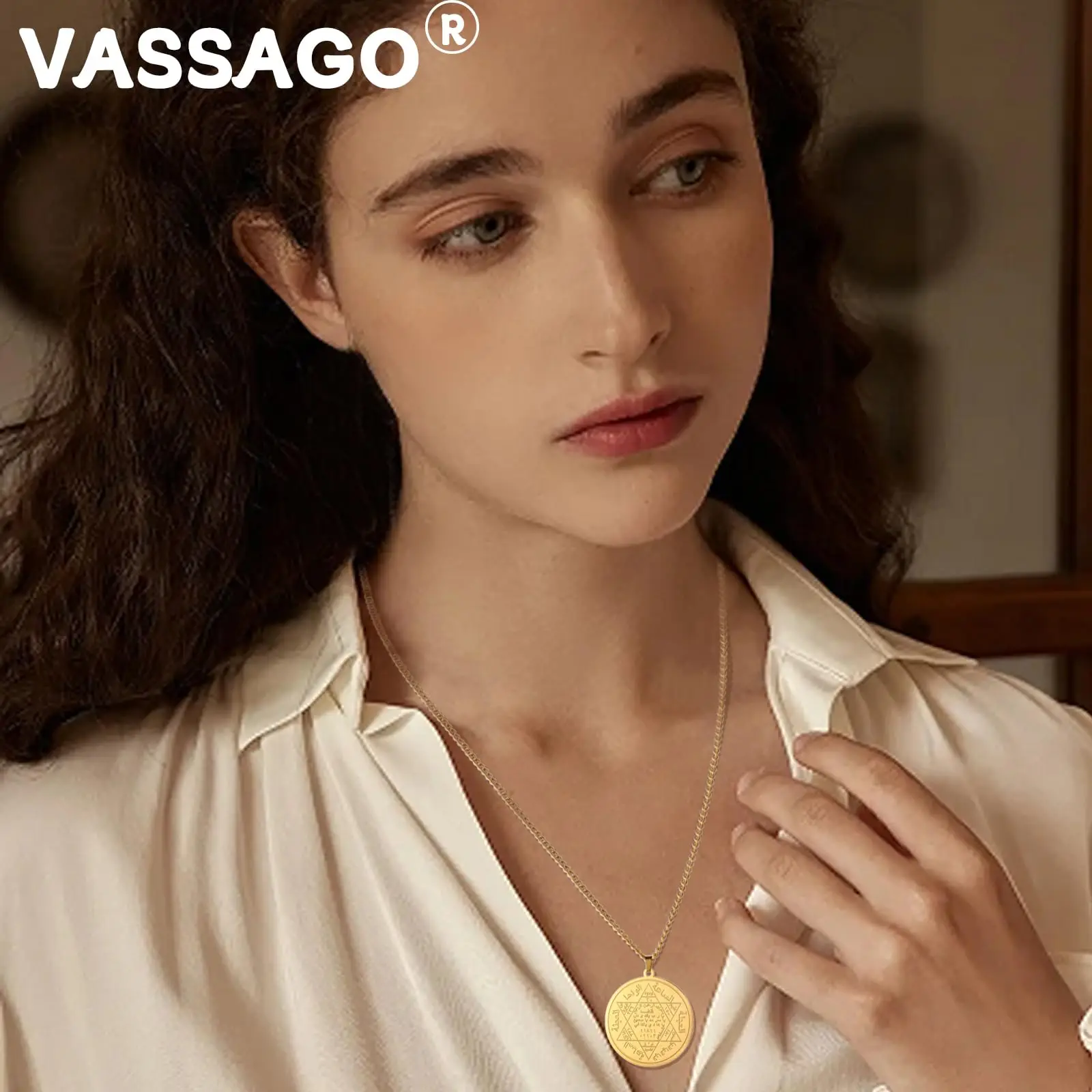 VASSAGO Seal of Solomon Necklace for Women Men Stainless Steel Pentacle Talisman King Solomon Pendant Magic Amulet Jewelry Gift