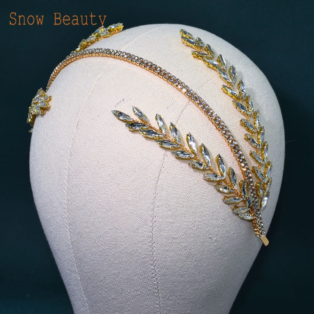 DZ030 Golden Bridal Head Hoop Bridal Crystal Tiara Princess Hair accessories Handmade Rhinestone Hairbands Women Headpiece