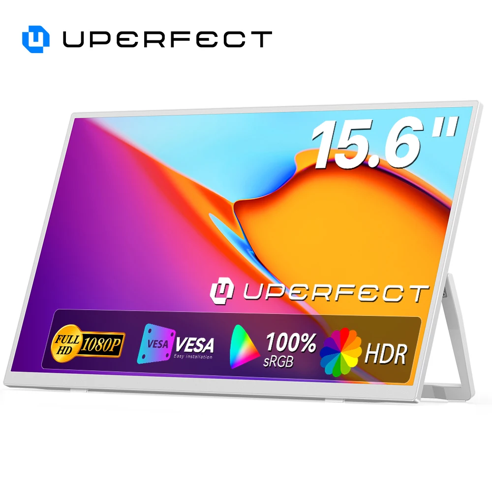 UPERFECT 1920*1080 15.6-inch Portable Monitor 60Hz Back Stand For Laptop XBox PS4 / 5 Switch TV Box Cell Phone PC Mac iPhone