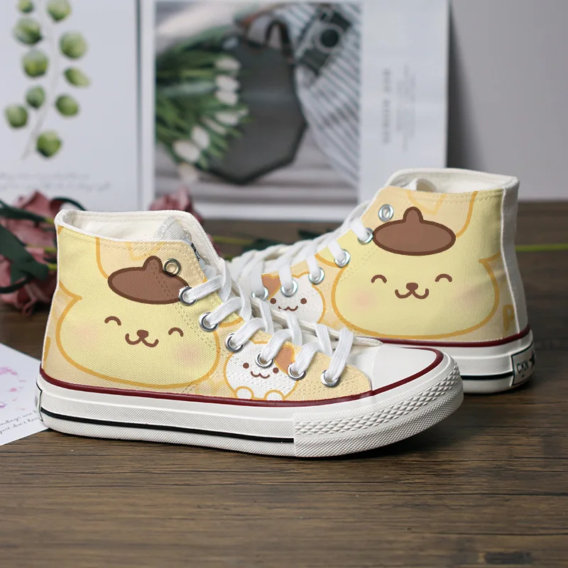 Buty Kuromi dziewczęce Sanrioed Kawaii Anime moja melodia Cinnamoroll Sneakers śliczne kreskówki nadruk Hello Kitty płócienne buty prezent dla dzieci