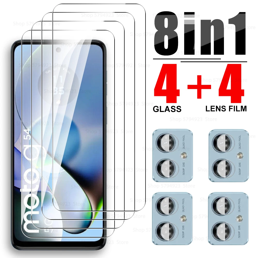 8In1 Tempered Glass For Motorola Moto G54 G14 G84 5G Full Cover Camera Screen Protector MotoG84 MotoG54 MotoG14 Protective films