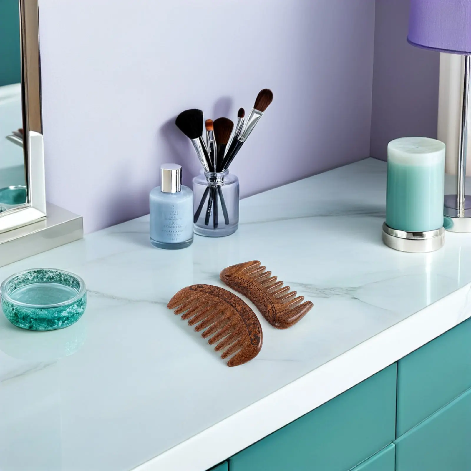 

2Pcs Hand Carved Black Sandalwood Wide Tooth Comb Wooden Detangling Hair Brush for Scalp Stimulation Relaxation