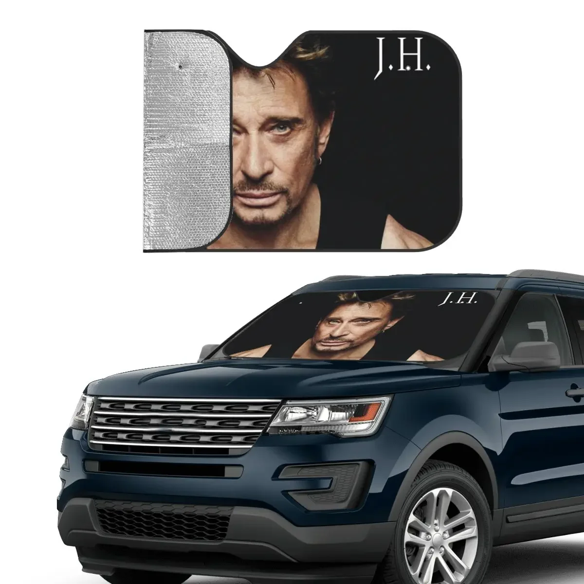 Fashionable Johnny Hallyday Folding Sunshade Windscreen 70x130cm Aluminium Foil Car Window Windscreen Cover Sun Shade Protect