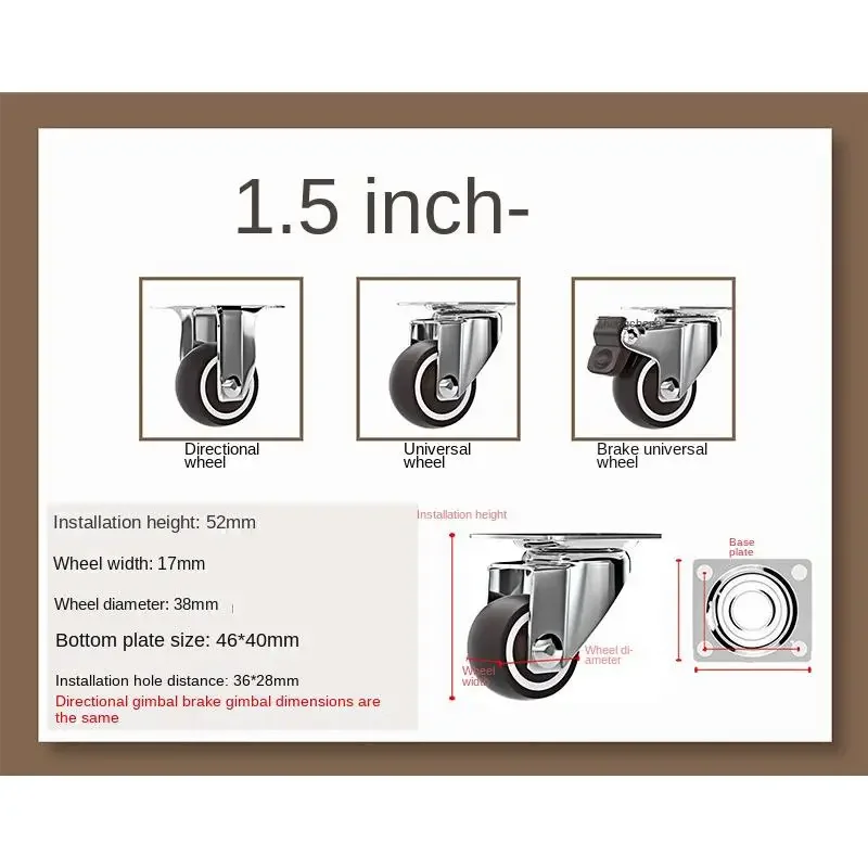 4 Piece 1.5 Inch Quiet TPR Casters - Swivel/Fixed Dual Mode Wheels for Furniture, Chairs & Tables