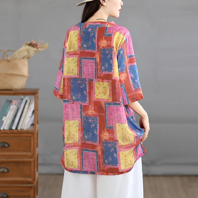 Lässiges Baumwoll-Leinen-Print – Casual Loose Linen Shirt Dress Bewertung und Preis