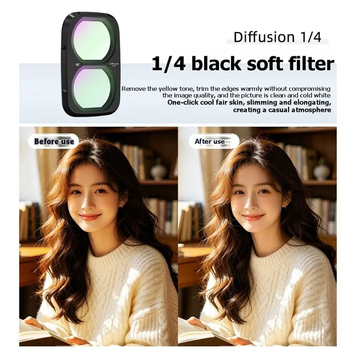 (▲★HUND)Diffusion 1/4 Filter Magnetic Lens Filter for 4P Lens Filter Vlog Filter Ultra-Thin Aluminum Alloy Frame