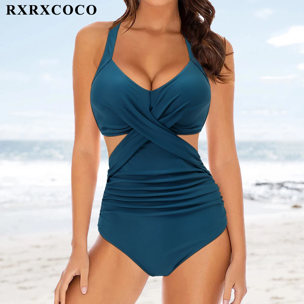 One Piece Swimsuit Women Swimwear Solid Ruched High Waist Push Up Bathing Suit Women\'s Swimwear Beachwear Monokini Swimsuit 2023