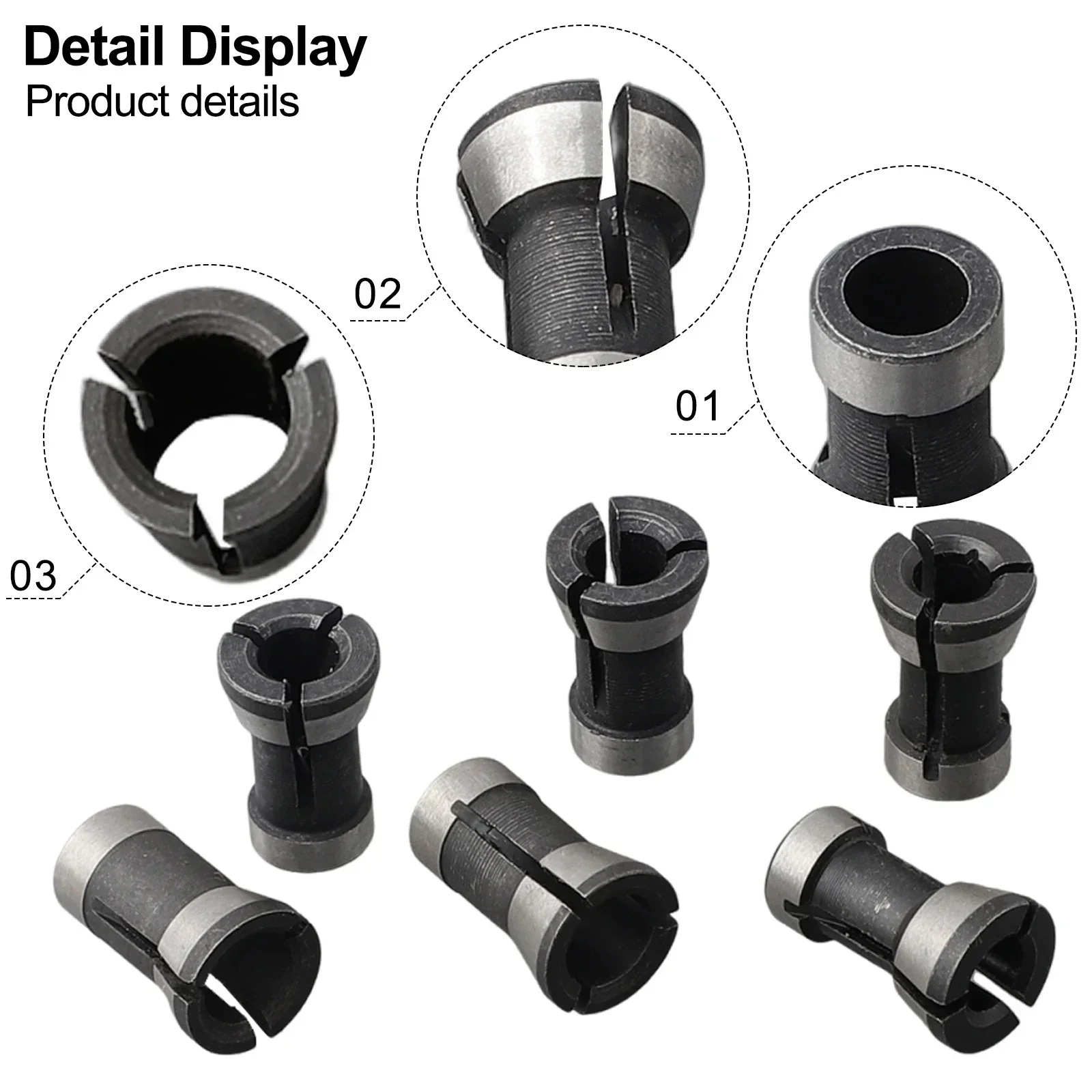 For Trimming Engraving Machine Collet Adapter Bit Collet Black And Silver Carbon Steel Chuck 6/6.35/8mm Height 20mm