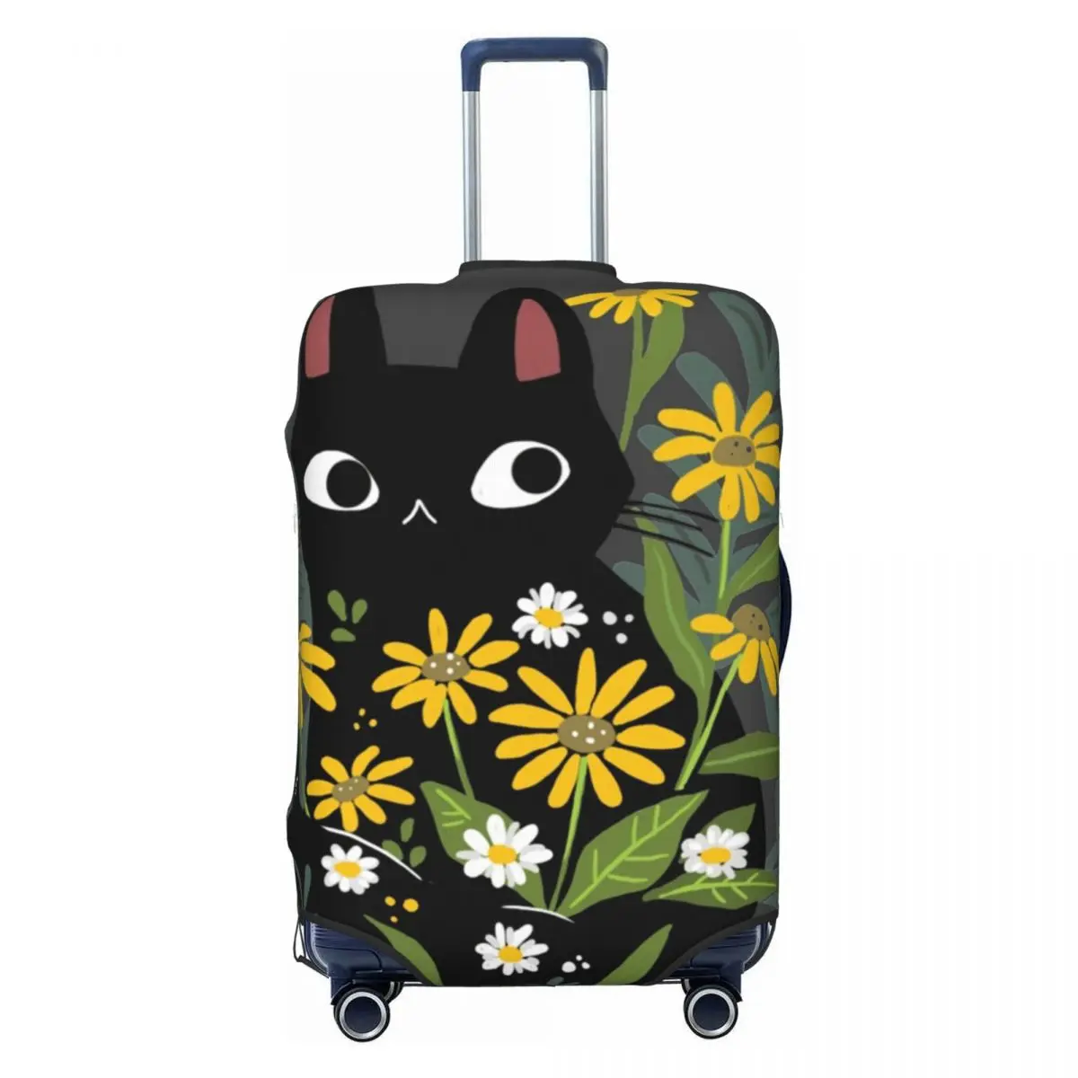 Black Cat Suitcase Cover Flight with flowers Fun Luggage Supplies Business Protector