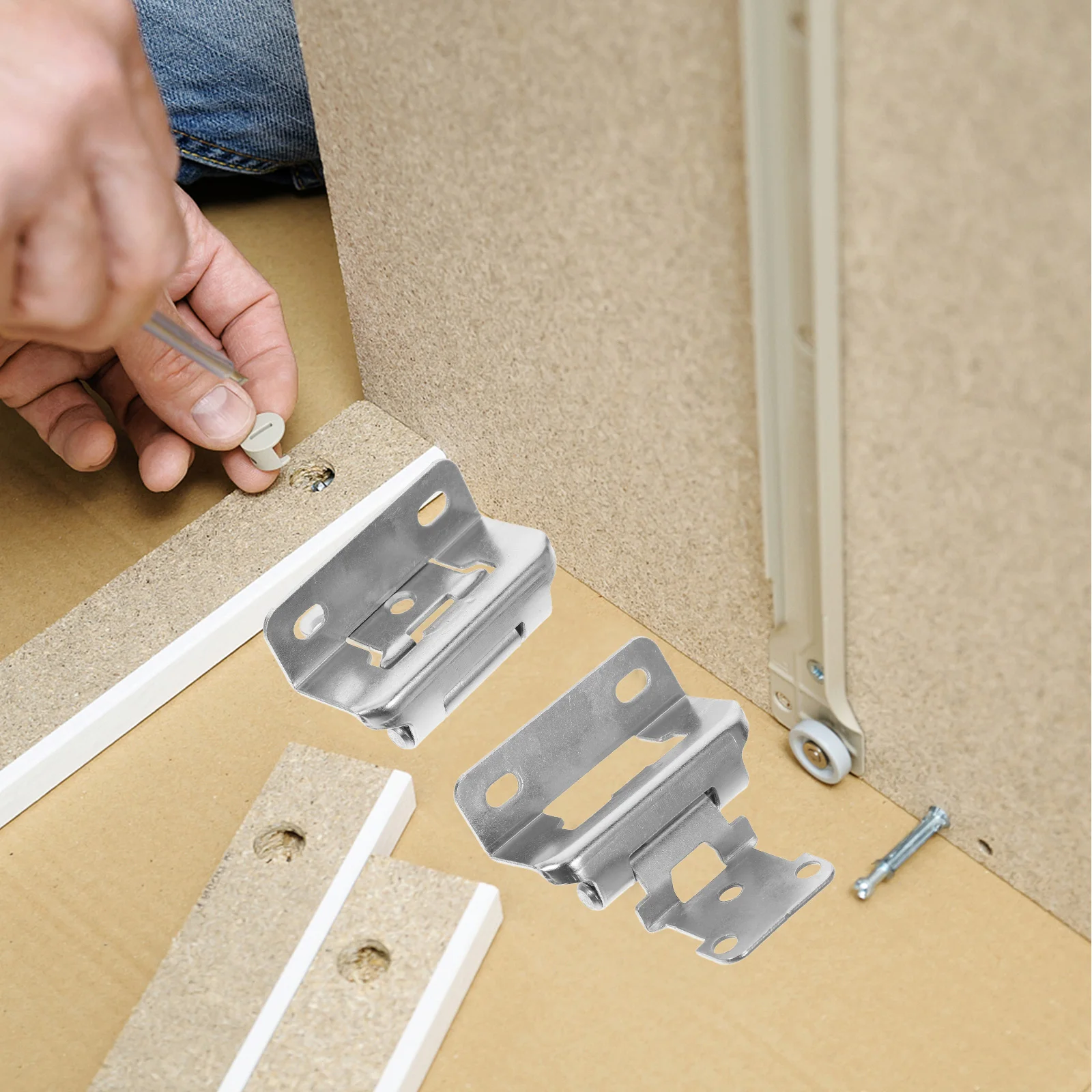 

2pcs Self Closing Hinge Black Cabinet Hardware Overlay Semi Concealed Spring Loaded Doors Kitchen RV American Style