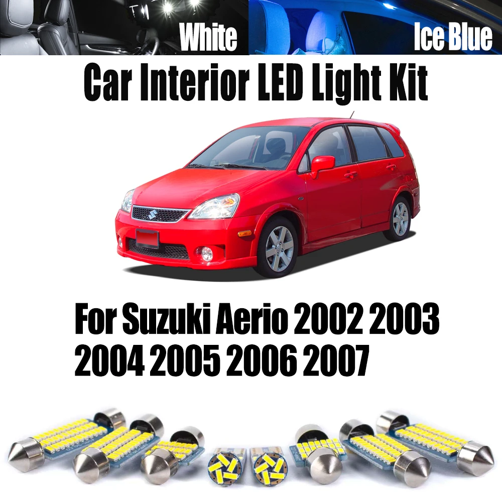 

10Pcs Canbus Vehicle LED Interior Map Dome Trunk Light Kit For Suzuki Aerio 2002-2005 2006 2007 Car License Plate Bulbs No Error