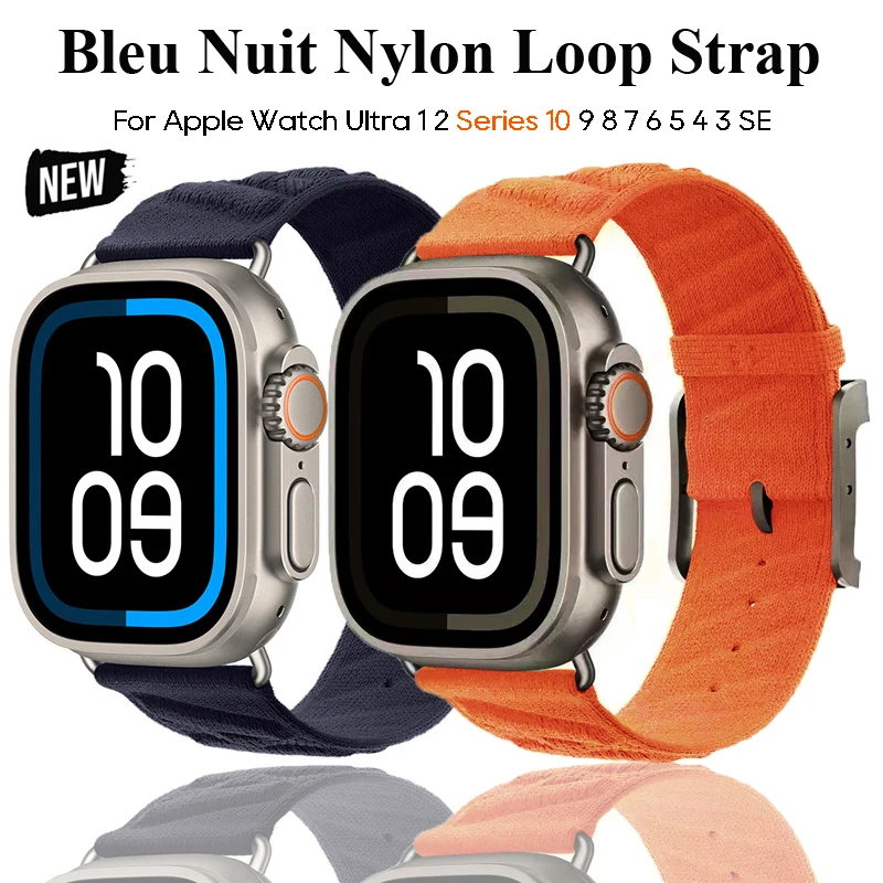 En Mer Bleu Nuit Band لساعة أبل 10 46 مللي متر 42 مللي متر Correa نايلون حلقة سوار ل Iwatch 9 8 7 Ultra 49 مللي متر 44/45/38 مللي متر حزام الساعات