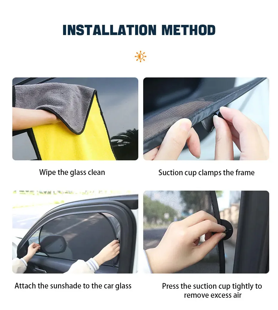 2 Stück Auto-Seitenfenster-Sonnenschutz mit Saugnäpfen, atmungsaktives Netz, UV-Schutz, Sichtschutz, Sonnenvorhang, universell für Limousine, SUV, MPV – Detail 10