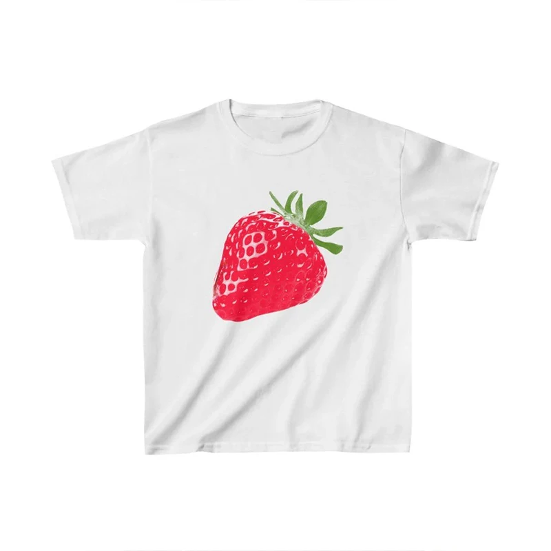 Sweet Girls Vest Strawberry Graphics Harajuku Summer Crop Top Youthful Woman Slim Baby Tees Short Sleeve T-shirts Y2k Clothes