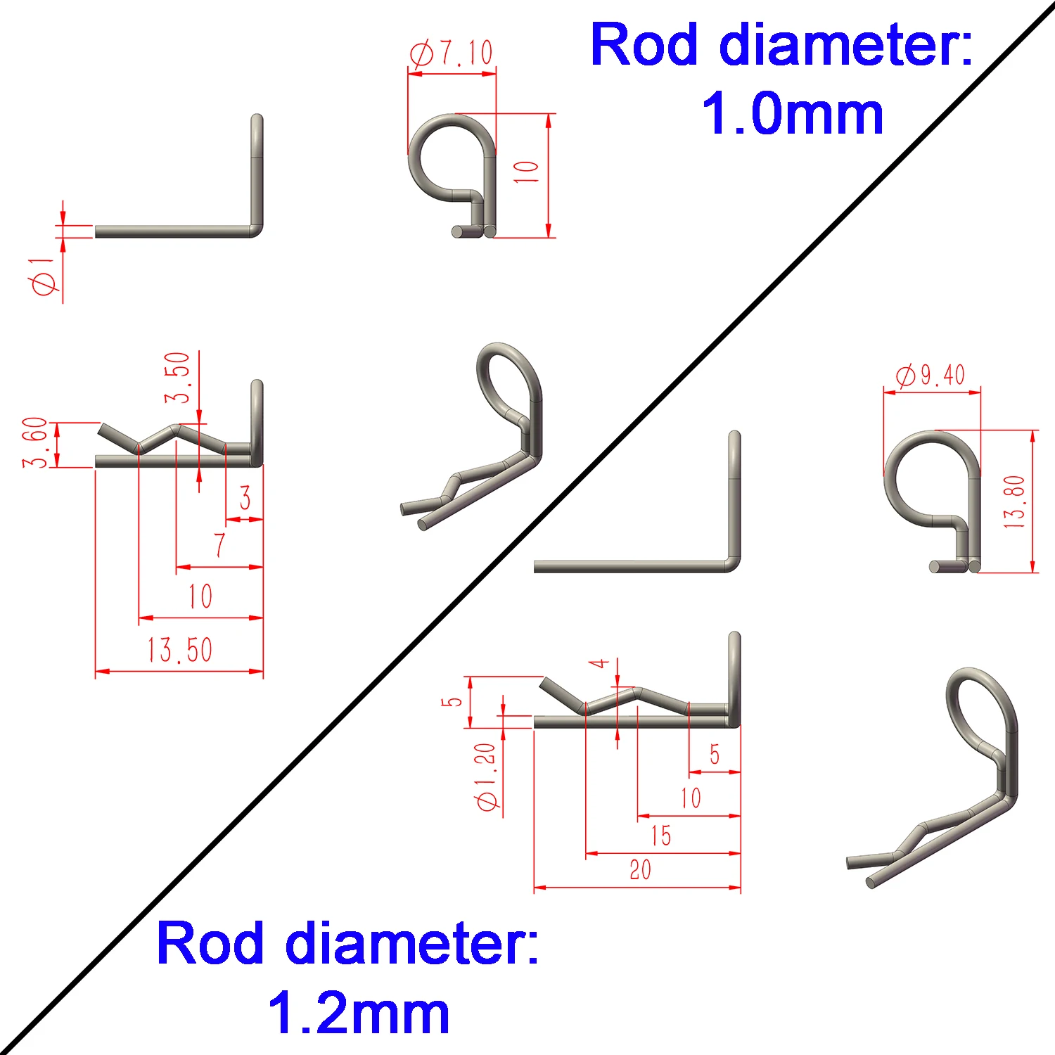 TCRC 120pcs Colorful 90-Degree Angle RC Body Clips Bent Springy Pins(2 sizes-Pack) for All 1/24 1/18 1/12 1/10 1/8 RC Car