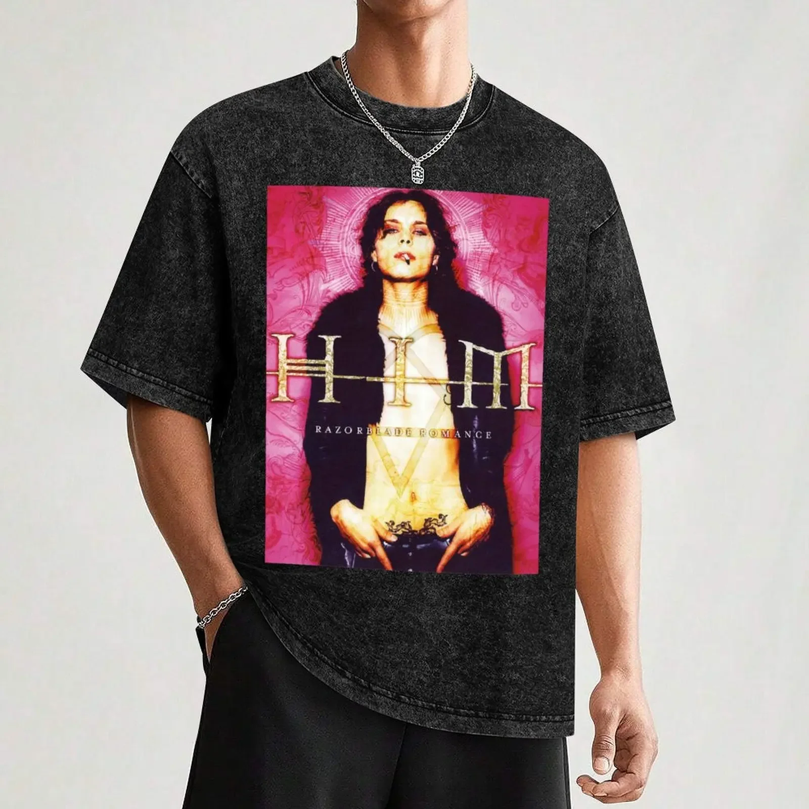 Him Band VV H I M - Him Ville Valo Razorblade غطاء رومانسي تي شيرت ملابس جمالية مخصصة تي شيرت رجالي #3