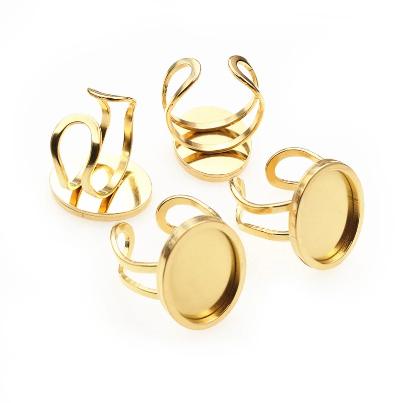 5pcs Oval Stainless Steel Adjustable Ring Settings