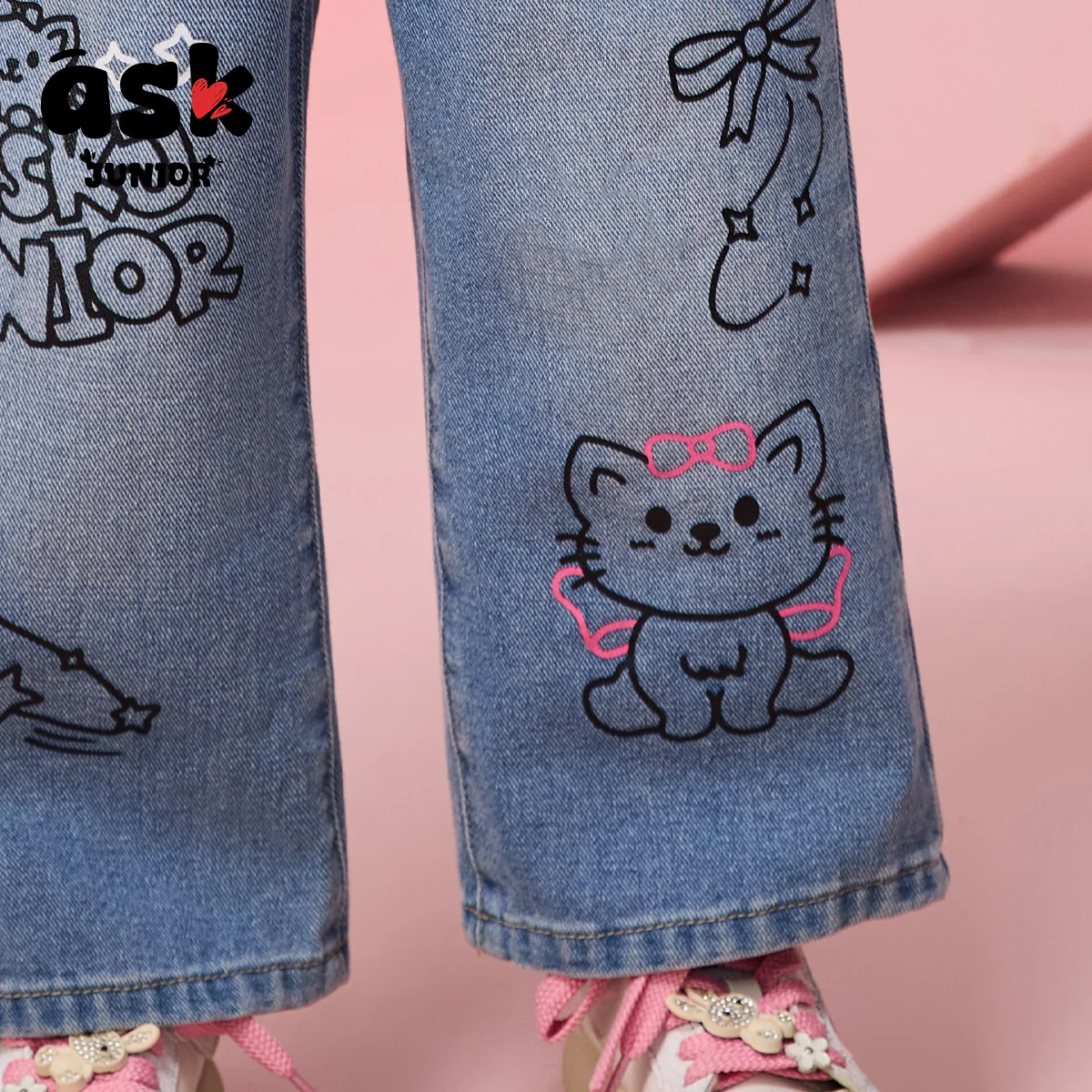 اسأل جونيور ربيع الأطفال الدنيم السراويل واسعة الساق الفتيات السراويل عارضة السراويل المستقيمة #5