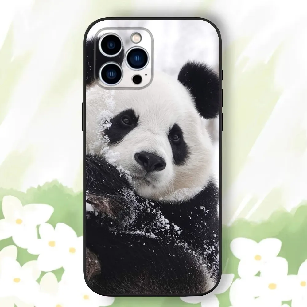 Fubao Panda Phone Case For iPhone 16,15,14,13,12,11 Plus,Pro Max,XS,X,XR,SE,Mini,8,7，Soft Silicone Black Cover