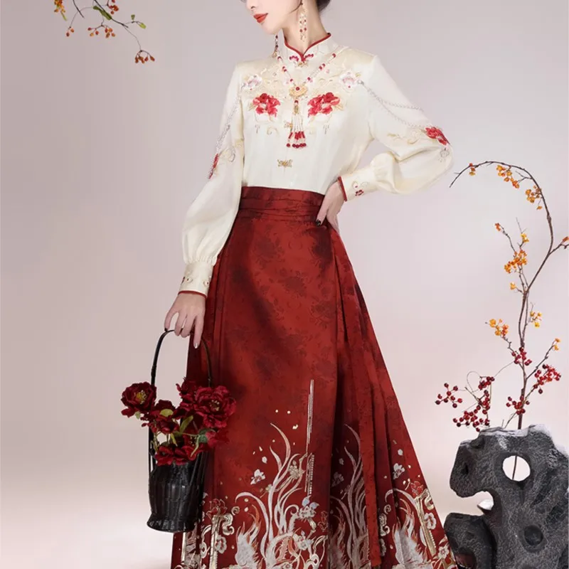 Hanfu traje de vestir rojo de Año Nuevo de estilo chino femenino