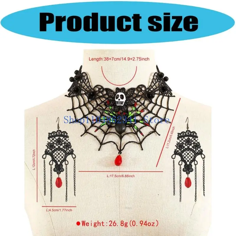 5asd 2pcs Gothic Lace Choker สร้อยคอ Rhinestones ต่างหูฮาโลวีนเครื่องแต่งกายอุปกรณ์เสริมเครื่องประดับสำหรับผู้หญิงของขวัญ