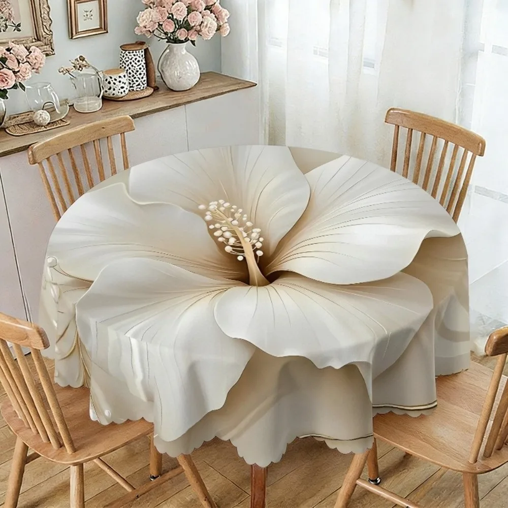 150cm Round Tablecloth Plant Floral Print Circular Shape Circular Table Cover Scalloped Edge Decorative Table Cloth Home Kitchen