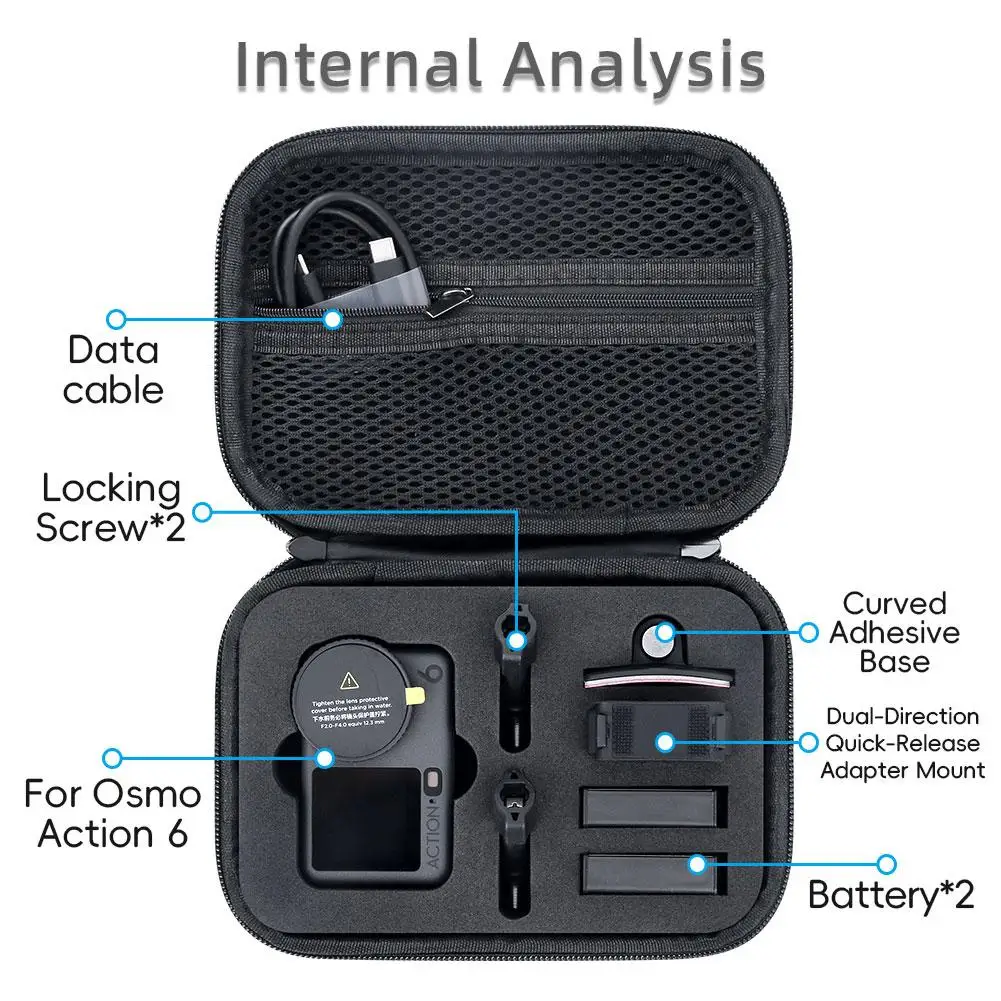 Hard Shell Waterproof Case For DJI Osmo Action 6 and Accessories Standard Edition PU Material Storage Bag Black Perfect Fit