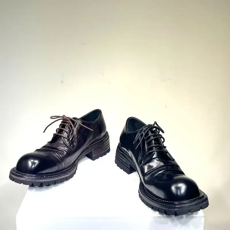 2024Men's Leather Washed Old Leather Shoes Horse Leather Handmade Goodyear- Low Top Casual Men's Shoes