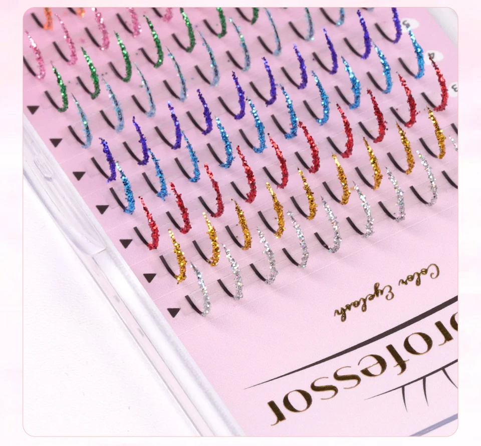 Mixed Colors Glitter Eyelash Extension Colorful Shiny Classic Individual False Lashes Russian Volume Makeup Party Eyelashes