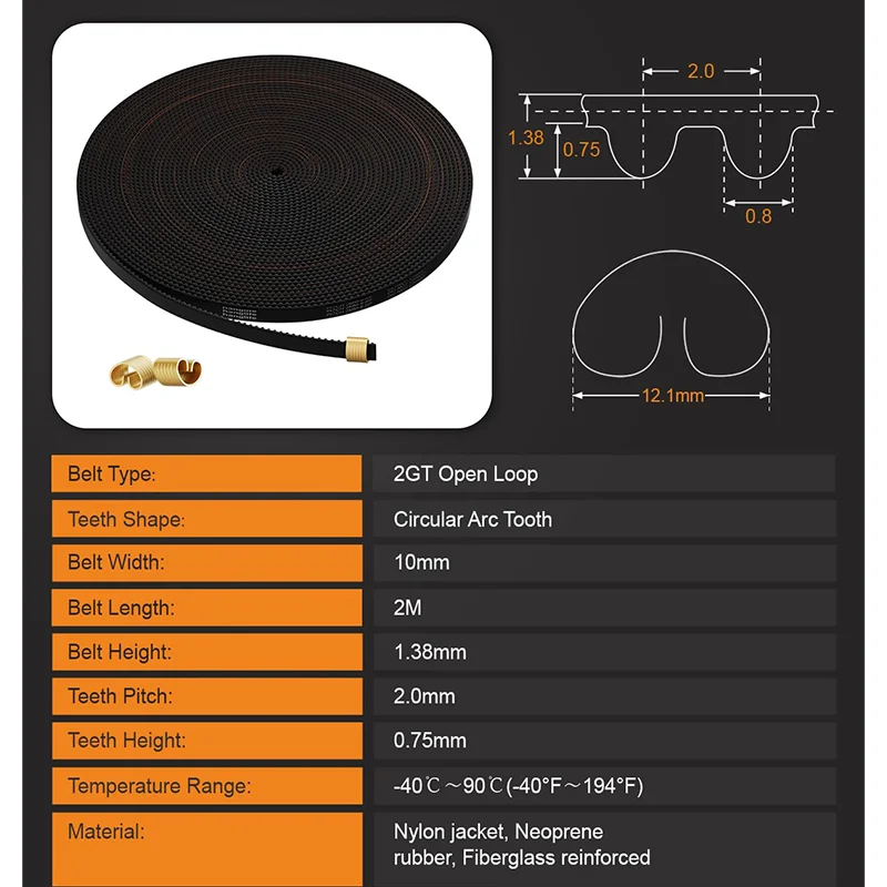 Creality Offical GT2-6/10mm Open Timing Belts GT2 Timing Belt 2M Rubber Belt Synchronous Belt 3D Printer Parts ﻿