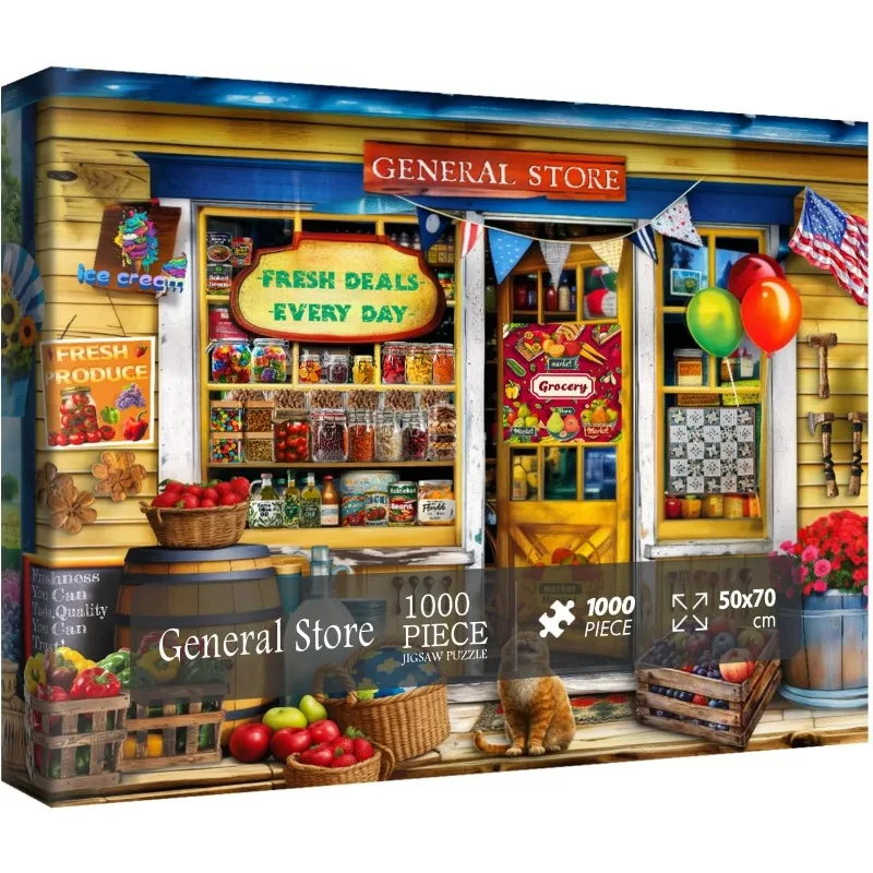 1000pcs Colorful Country Store Puzzle | Candy and Food Art Puzzle, Cardboard, Rectangle Shape, Suitable for Senior Skill Level