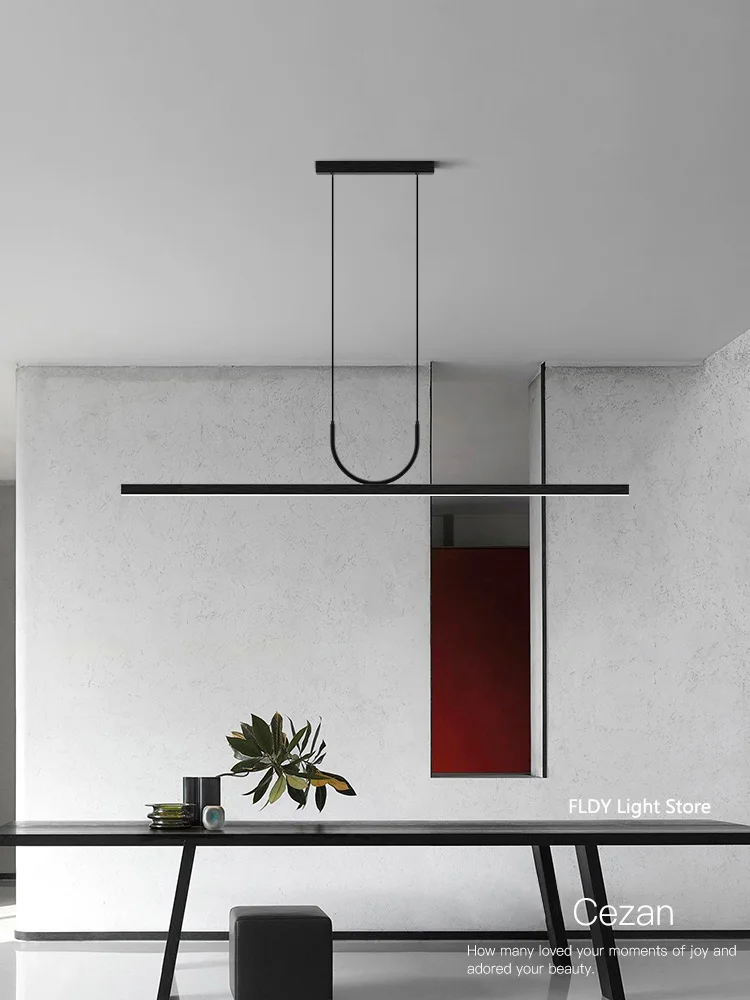 Restaurant chandelier simple modern Nordic tea room office bar one word long strip led lamp dining table lamps